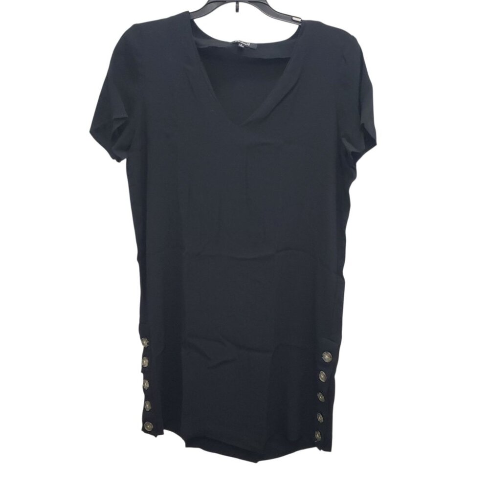 Madewell Black V-Neck Mini Dress with Side Button Detail